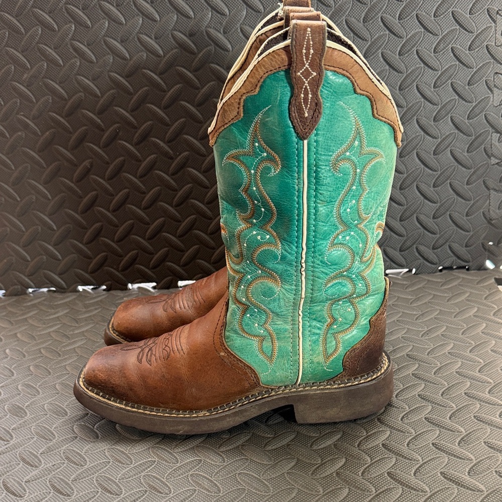Justin Gypsy Western Boots Square Toe Women Size 7 B  Brown/Turquoise